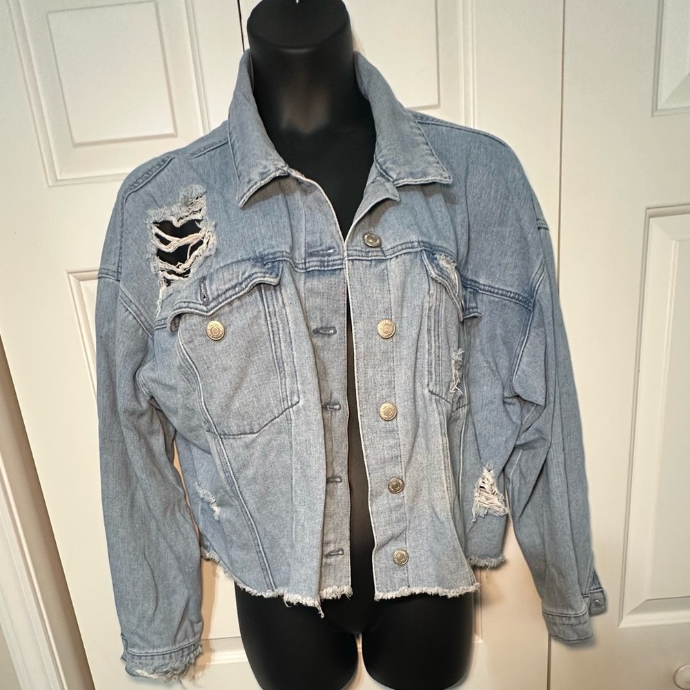 Distressed Denim Fringe Jacket